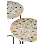 Set of 2 Mother of Pearl Mosaic Nesting Side Tables with Black Iron Legs | Halle