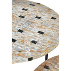 Set of 2 Mother of Pearl Mosaic Nesting Side Tables with Black Iron Legs | Halle