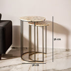 Set of 2 Mother of Pearl Mosaic Nesting Side Tables with Black Iron Legs | Halle