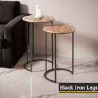 Set of 2 Mother of Pearl Mosaic Nesting Side Tables with Black Iron Legs | Halle