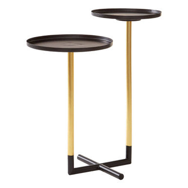 Black and Gold Metal 2-Tier Side Table with Intersecting Base Design | Halle