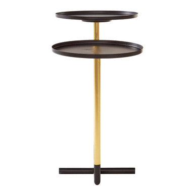 Black and Gold Metal 2-Tier Side Table with Intersecting Base Design | Halle