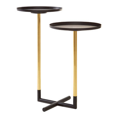 Black and Gold Metal 2-Tier Side Table with Intersecting Base Design | Halle