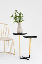 Black and Gold Metal 2-Tier Side Table with Intersecting Base Design | Halle