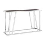 Black Tempered Glass Top Console Table with Reflective Chrome Silver Steel Base | Ackley