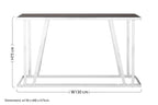 Black Tempered Glass Top Console Table with Reflective Chrome Silver Steel Base | Ackley