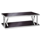 Black Tempered Glass Two-Tier Design Coffee Table with Silver Stainless Steel Frame | Ackley