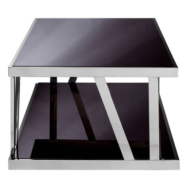 Black Tempered Glass Two-Tier Design Coffee Table with Silver Stainless Steel Frame | Ackley