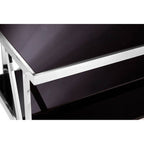 Black Tempered Glass Two-Tier Design Coffee Table with Silver Stainless Steel Frame | Ackley