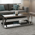 Black Tempered Glass Two-Tier Design Coffee Table with Silver Stainless Steel Frame | Ackley