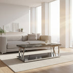 Black Marble Top and 1 Lower Shelf Coffee Table with Silver Stainless Steel Frame | Ackley
