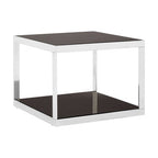 Black Tempered Glass Shelves Coffee Table with Silver Square Stainless Steel Frame | Ackley