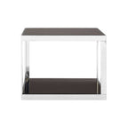 Black Tempered Glass Shelves Coffee Table with Silver Square Stainless Steel Frame | Ackley