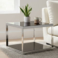 Black Tempered Glass Shelves Coffee Table with Silver Square Stainless Steel Frame | Ackley