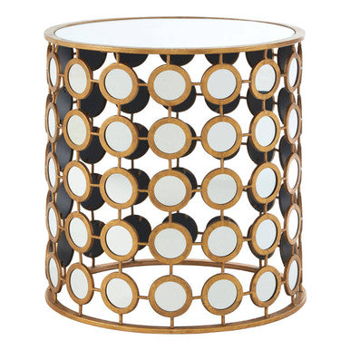 Gold Distressed Metal Mirror Side Table with Circular Mirrored Top | Zariah