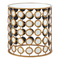 Gold Distressed Metal Mirror Side Table with Circular Mirrored Top | Zariah