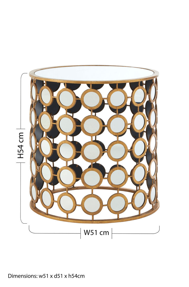 Gold Distressed Metal Mirror Side Table with Circular Mirrored Top | Zariah