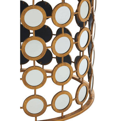 Gold Distressed Metal Mirror Side Table with Circular Mirrored Top | Zariah
