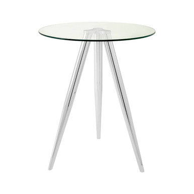 Silver Round Glass Top Bar Table with Chrome Legs | Barton