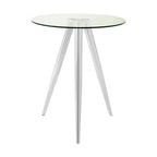 Silver Round Glass Top Bar Table with Chrome Legs | Barton