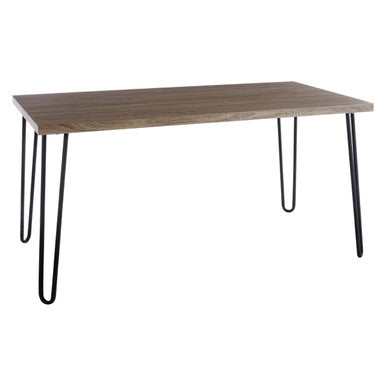 Natural Nordic Wood Effect Veneer Top Dining Table with Black Metal Hairpin Legs | Borough