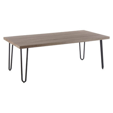 Natural Wood Effect Veneer Coffee Table with Black Metal Hairpin Legs | Borough