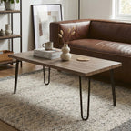 Natural Wood Effect Veneer Coffee Table with Black Metal Hairpin Legs | Borough