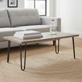 Natural Wood Effect Veneer Coffee Table with Black Metal Hairpin Legs | Borough