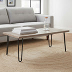 Natural Wood Effect Veneer Coffee Table with Black Metal Hairpin Legs | Borough