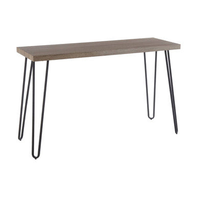 Natural Veneer Wooden Top Console Table with Hairpin Metal Legs | Borough