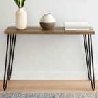 Natural Veneer Wooden Top Console Table with Hairpin Metal Legs | Borough