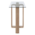 Clear Tempered Glass Top Console Table with Natural Wood Effect Legs | Barton