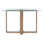 Clear Tempered Glass Top Console Table with Natural Wood Effect Legs | Barton