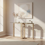 Clear Tempered Glass Top Console Table with Natural Wood Effect Legs | Barton