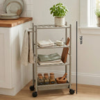 4 Tier Silver Metal Trolley with Basket | Dara