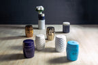 Ombre Blue and White Ceramic Side Table and Stool with Fluted Texture | Azul