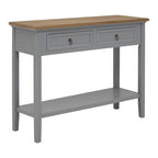 Natural Wooden Top and Grey Wooden Frame Console Table with 2 Drawers and Metal Ring Handles | Henley