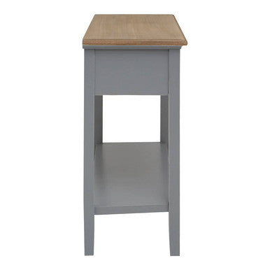 Natural Wooden Top and Grey Wooden Frame Console Table with 2 Drawers and Metal Ring Handles | Henley