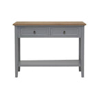 Natural Wooden Top and Grey Wooden Frame Console Table with 2 Drawers and Metal Ring Handles | Henley