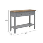 Natural Wooden Top and Grey Wooden Frame Console Table with 2 Drawers and Metal Ring Handles | Henley
