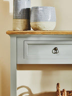 Natural Wooden Top and Grey Wooden Frame Console Table with 2 Drawers and Metal Ring Handles | Henley