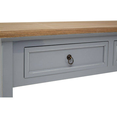 Natural Wooden Top and Grey Wooden Frame Console Table with 2 Drawers and Metal Ring Handles | Henley