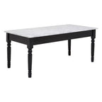 White and Grey Veining Marble Top Coffee Table with Black Carved Wooden Legs | Henley