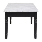 White and Grey Veining Marble Top Coffee Table with Black Carved Wooden Legs | Henley