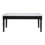 White and Grey Veining Marble Top Coffee Table with Black Carved Wooden Legs | Henley
