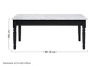 White and Grey Veining Marble Top Coffee Table with Black Carved Wooden Legs | Henley