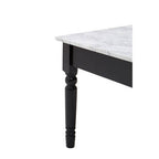 White and Grey Veining Marble Top Coffee Table with Black Carved Wooden Legs | Henley