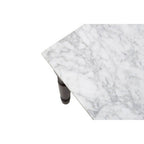White and Grey Veining Marble Top Coffee Table with Black Carved Wooden Legs | Henley