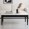 White and Grey Veining Marble Top Coffee Table with Black Carved Wooden Legs | Henley