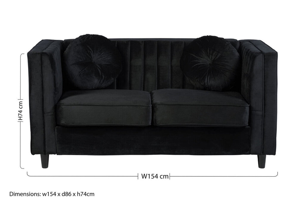 2 Seater Black Velvet Sofa | Farah